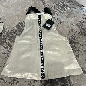 DKNY Girls Gold Zipper Overall Dress